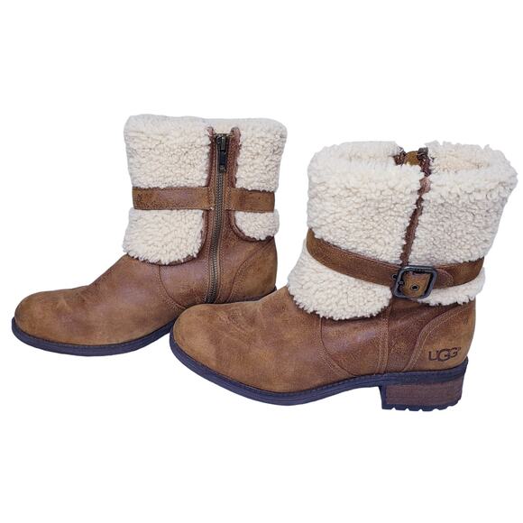 UGG Australia Shoes - UGG AUSTRALIA BLAYE ll Leather Boots 1008220 Chestnut Lined Women's Size 7.5 EUC